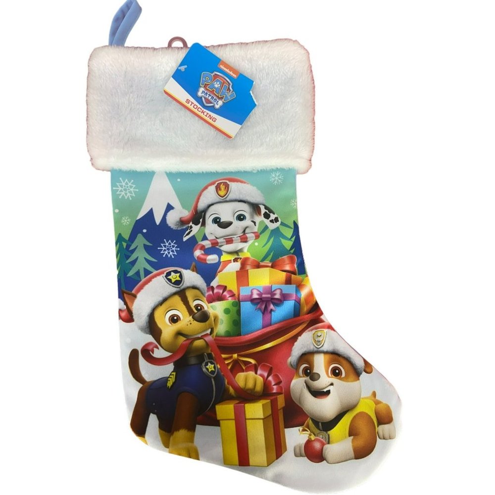 Paw Patrol Nickelodeon LIght Blue White Trim Christmas‎ Stocking